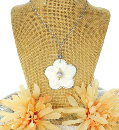 Mother of Pearl Style Flower Necklace, made in USA, each