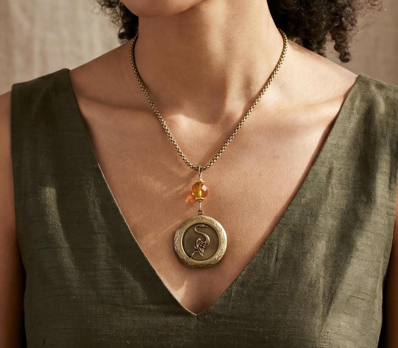 Vintage Swan Locket Necklace, made in USA, each