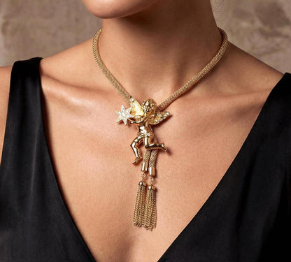 Golden Cherub Lariat Necklace, made in USA, each