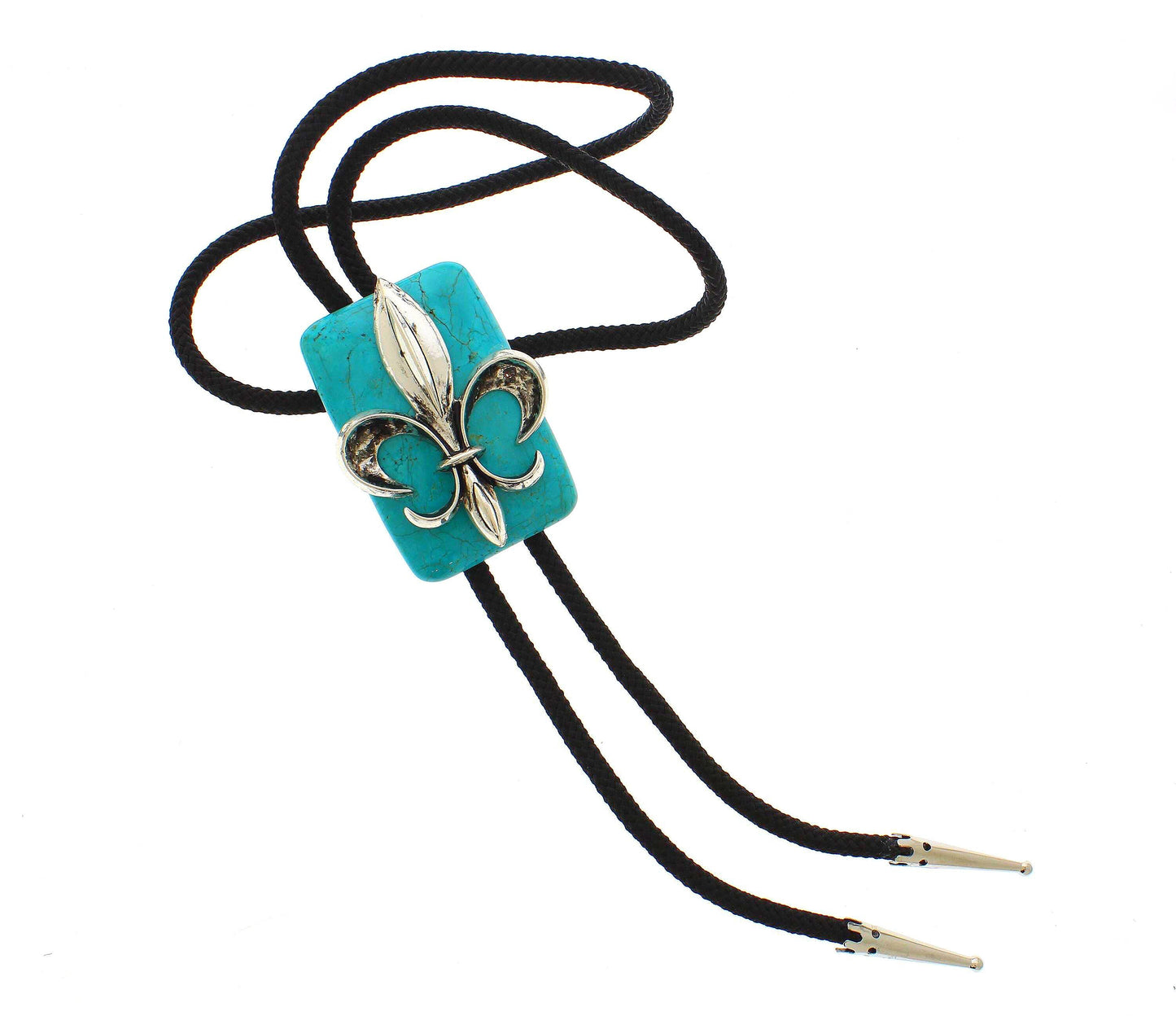 59mm x 46mm Fleur-de-Lis Turquoise Bolo Tie, made in USA, each