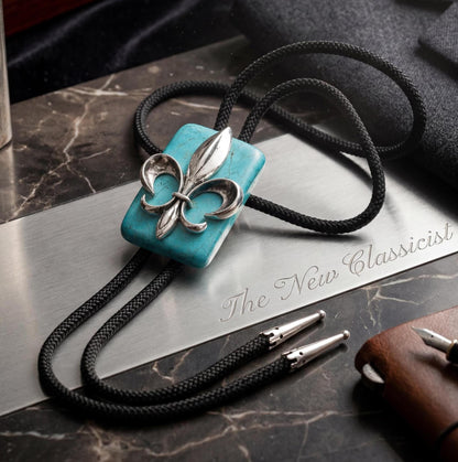 59mm x 46mm Fleur-de-Lis Turquoise Bolo Tie, made in USA, each