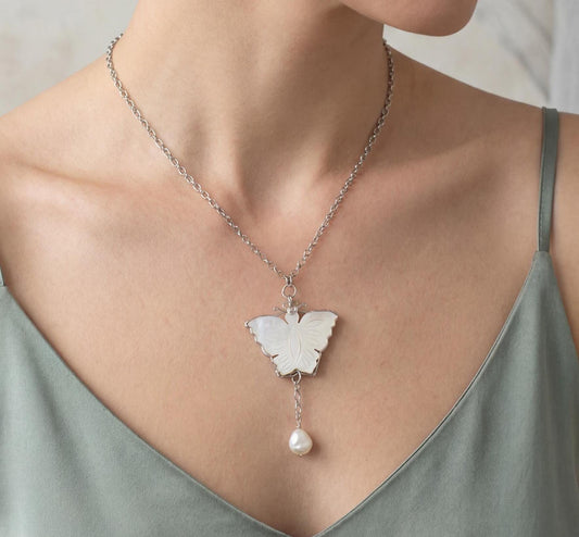Mother of Pearl Style Butterfly Necklace, made in USA, each
