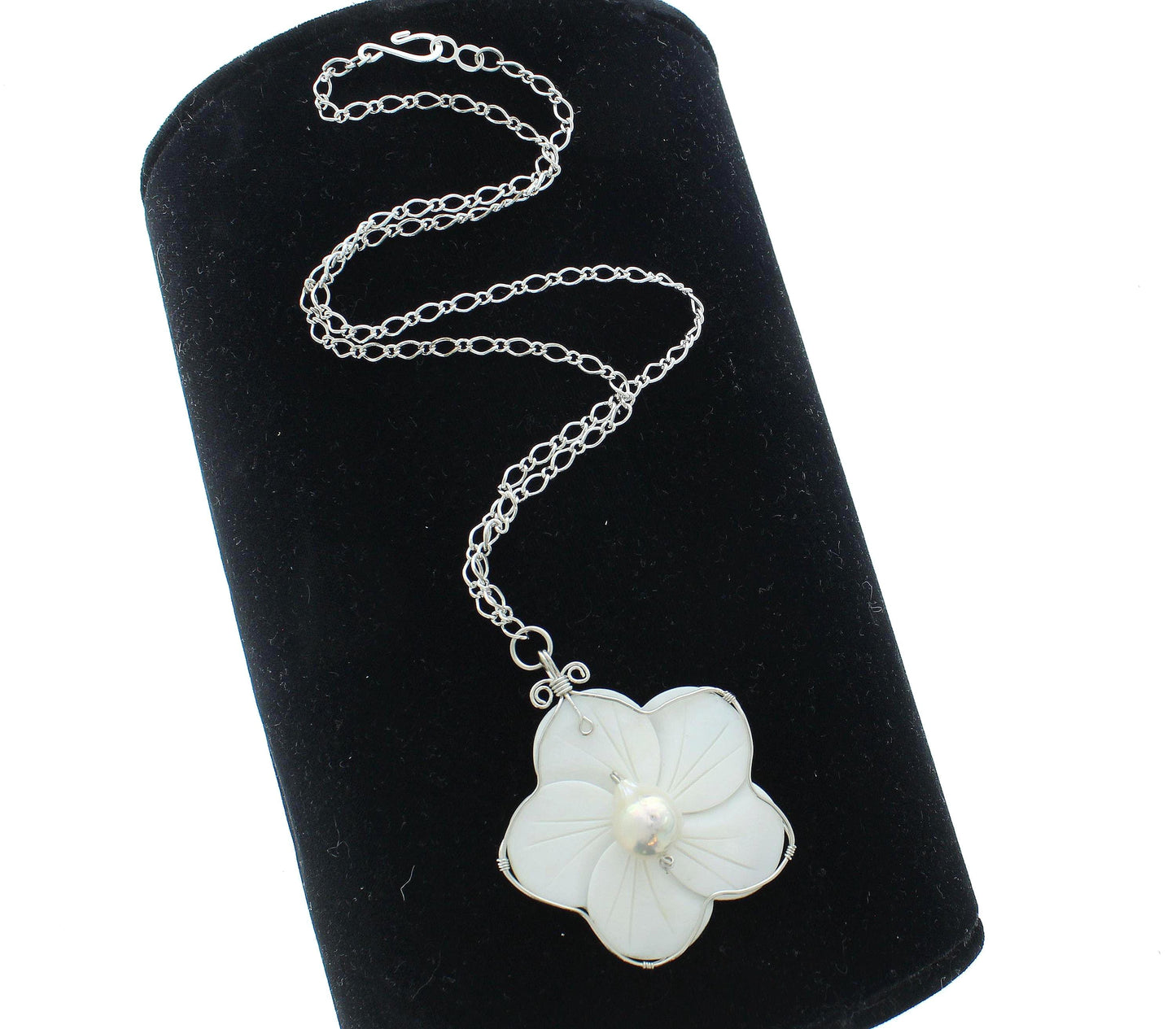 Mother of Pearl Style Flower Necklace, made in USA, each