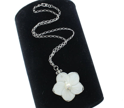 Mother of Pearl Style Flower Necklace, made in USA, each