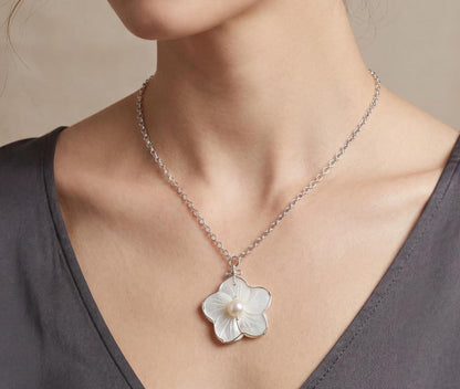 Mother of Pearl Style Flower Necklace, made in USA, each