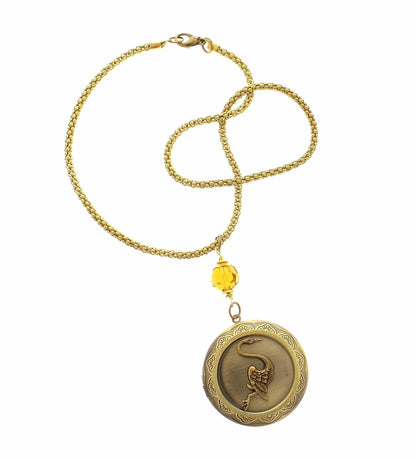Vintage Swan Locket Necklace, made in USA, each