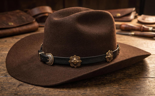 Rustic Concho Leather Hatband, made in USA, each