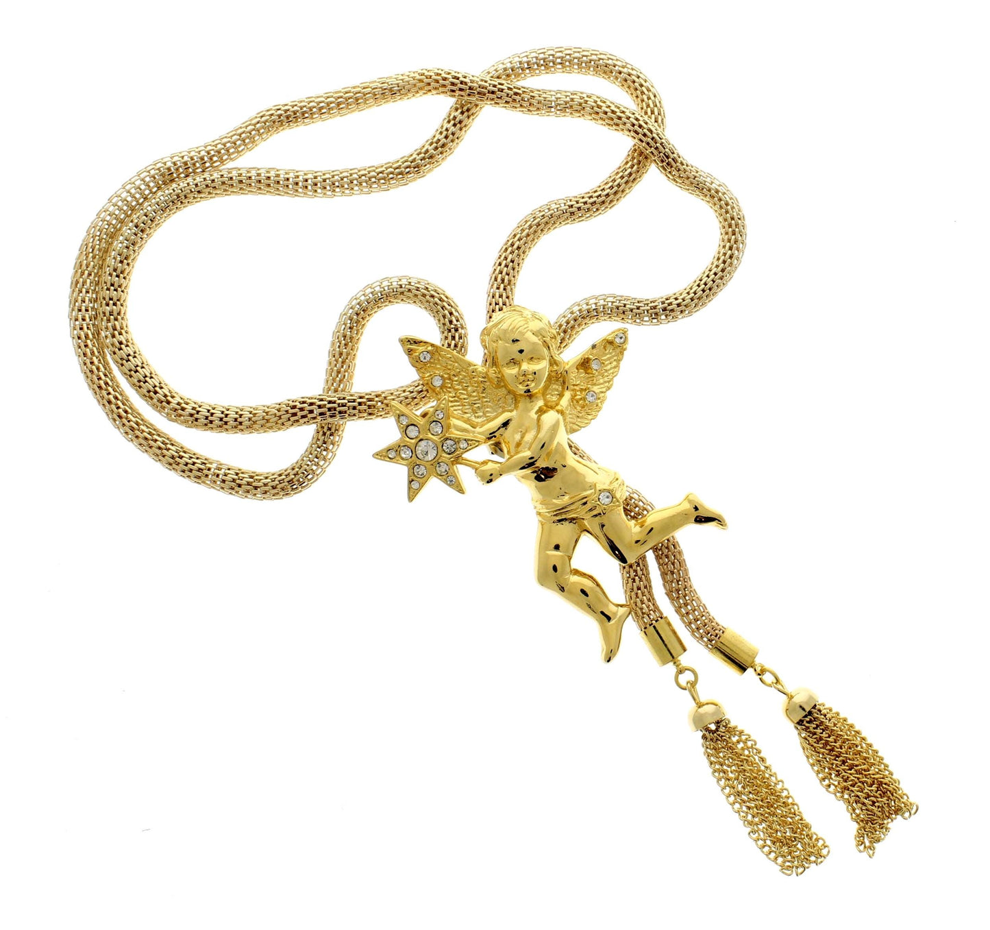 Golden Cherub Lariat Necklace, made in USA, each
