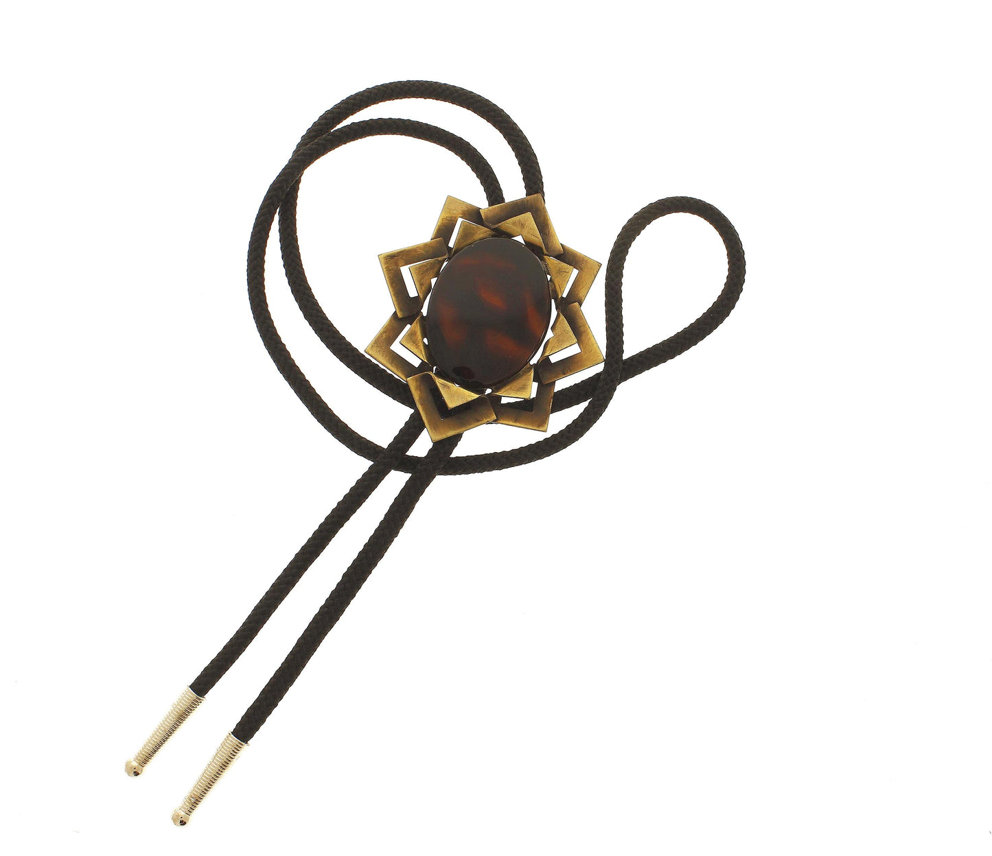 72mm x 63mm Geometric Amber Stone Bolo Tie, made in USA, each