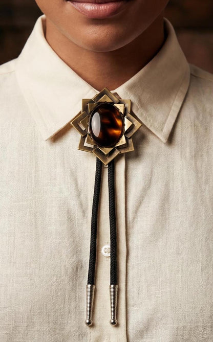 72mm x 63mm Geometric Amber Stone Bolo Tie, made in USA, each