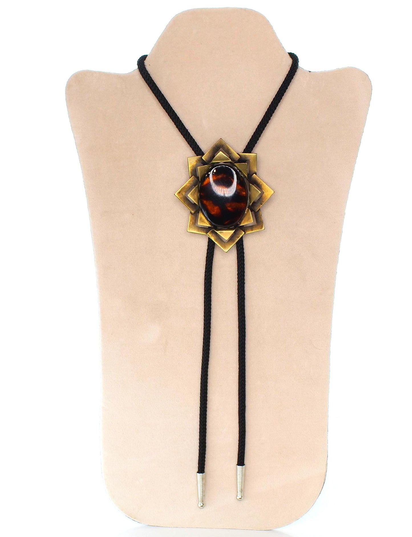 72mm x 63mm Geometric Amber Stone Bolo Tie, made in USA, each