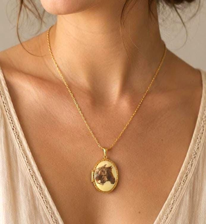 Personalized Horse Photo Locket Necklace, made in USA, each