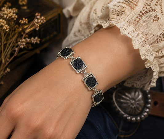 Vintage Black Button Bracelet, made in USA, each