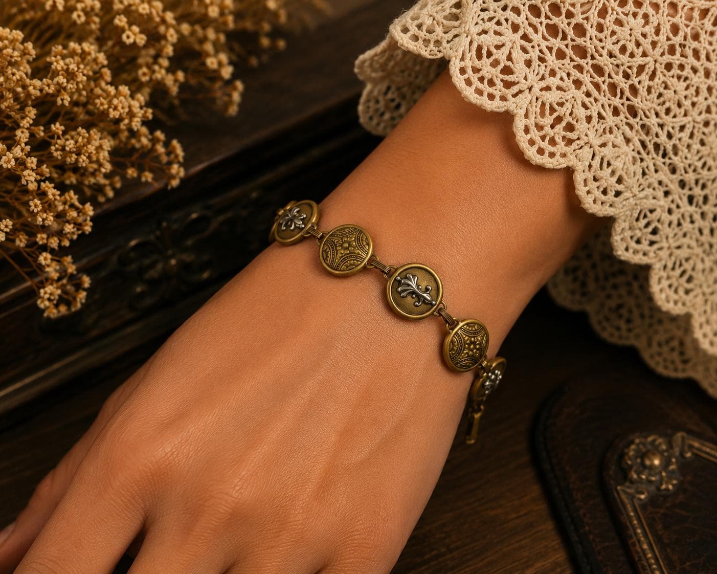 Vintage Medallion Bracelet, made in USA, each