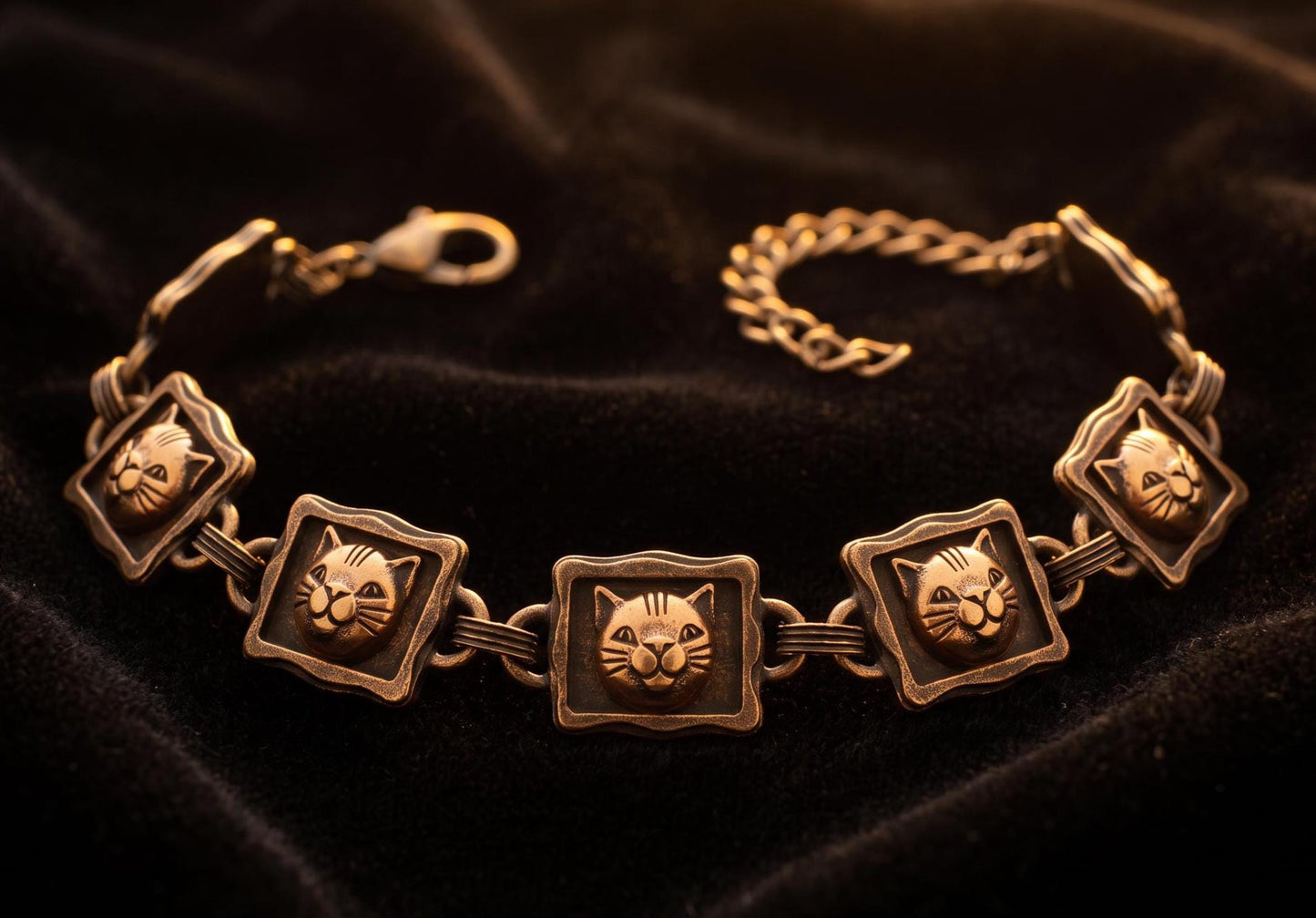 Antique Cat Portrait Link Bracelet, made in USA, each