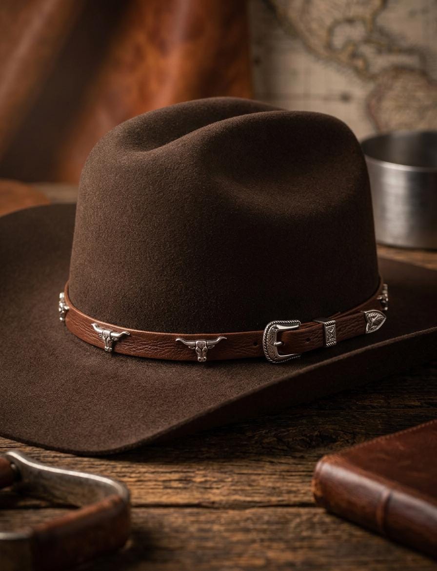Longhorn Leather Hat Band, made in USA, each