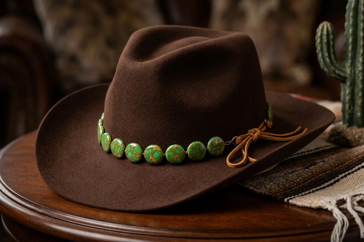 Green Stone Concho Hat Band, made in USA, each