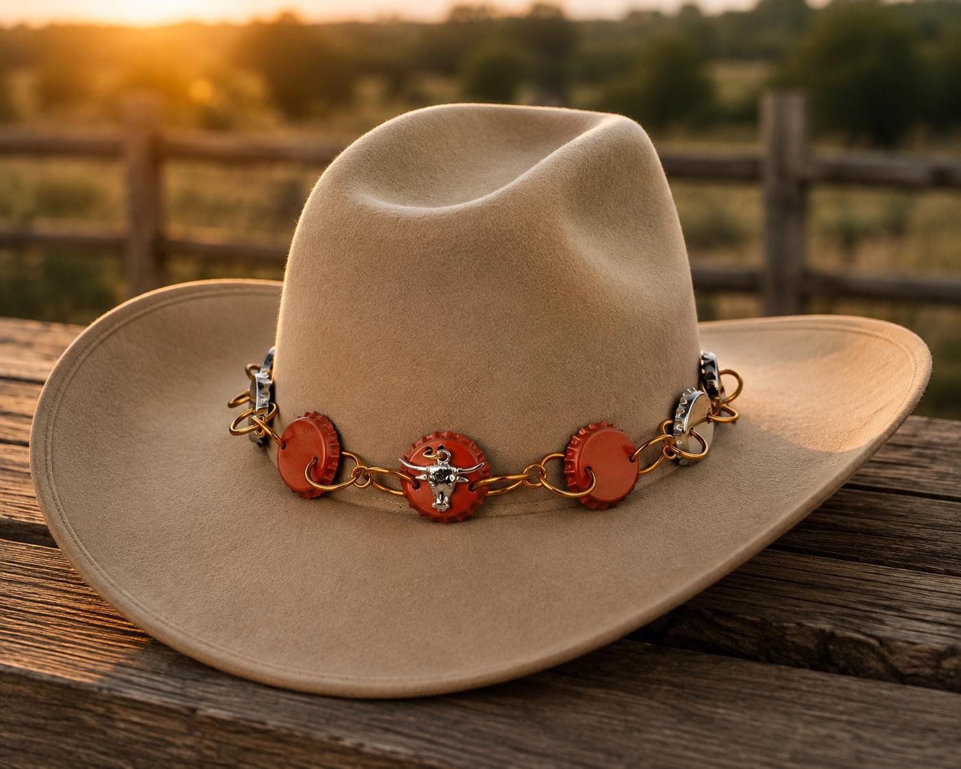 Longhorn Statement Bottle Cap Hat Band, made in USA, each