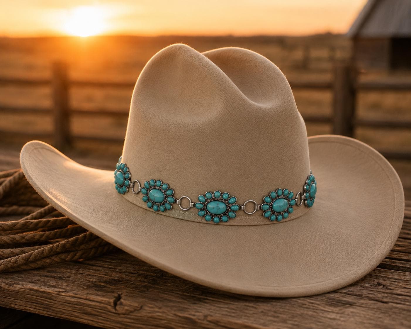 Turquoise Blossom Western Hat Band, made in USA, each