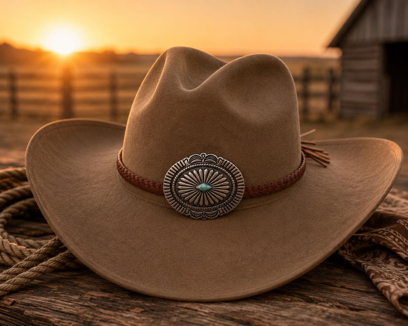 Western Sunburst Turquoise Concho Hat Band, made in USA, each