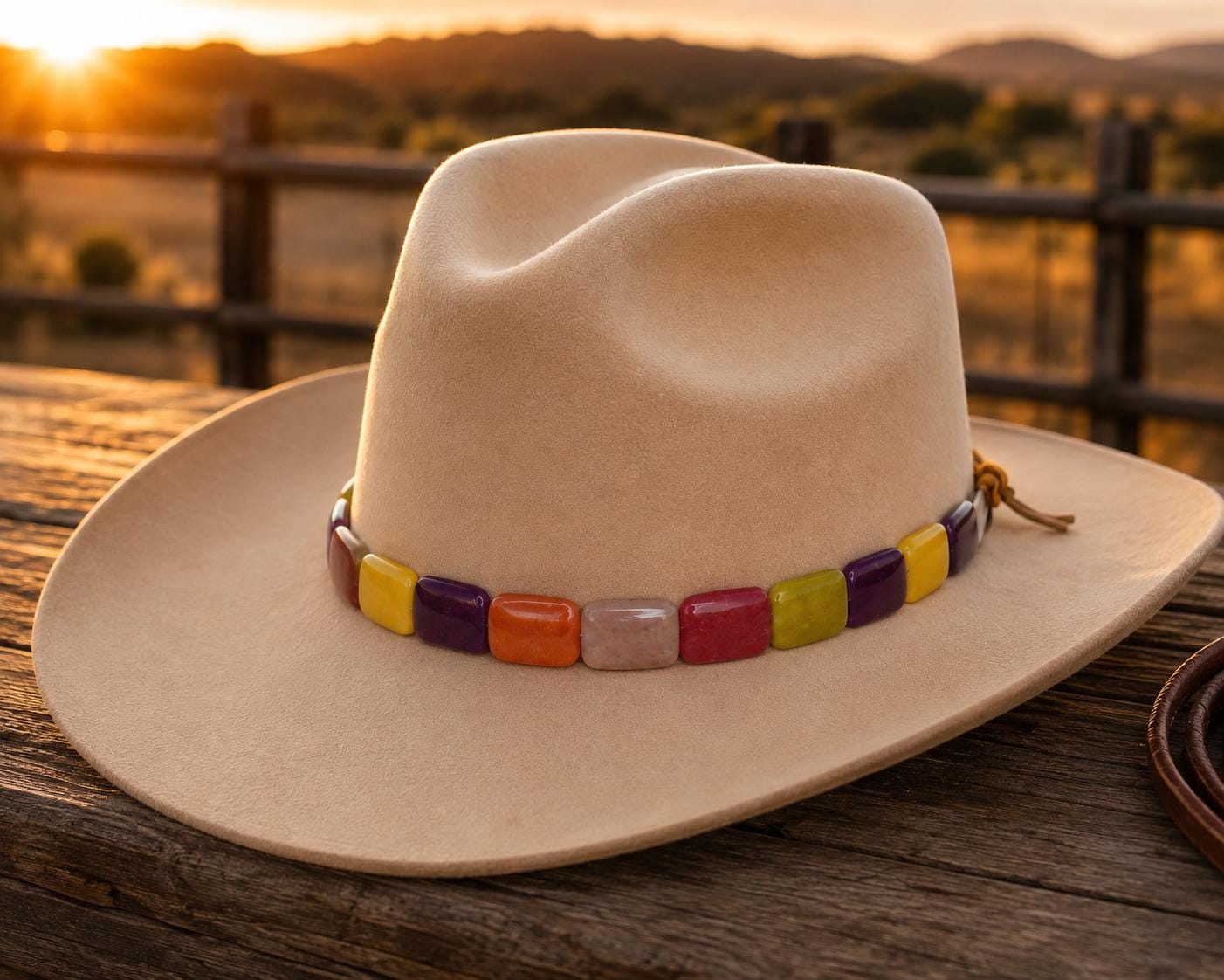 Colorful Stone Bead Hat Band, made in USA, each
