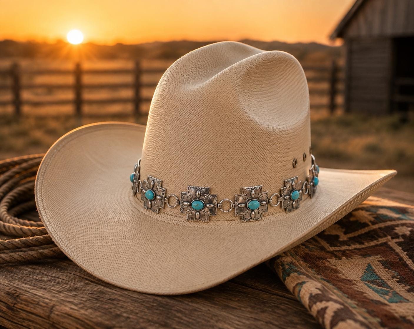 Turquoise Cross Concho Western Hat Band, made in USA, each
