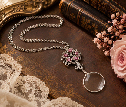 Pink Blossom Monocle Necklace, made in USA, each