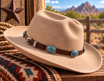 Turquoise Concho Western Leather Hat Band, made in USA, each