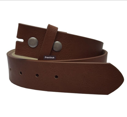 1.5” Vegan leatherette belt strap with snaps, Brown or Black, each