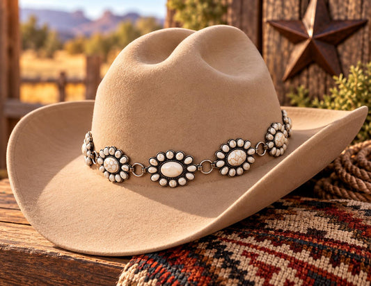 Desert Bloom White Stone Concho Hat Band, made in USA, each