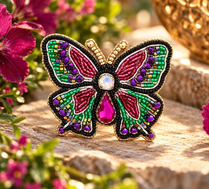 Jeweled Garden Butterfly Embroidered Pin, each