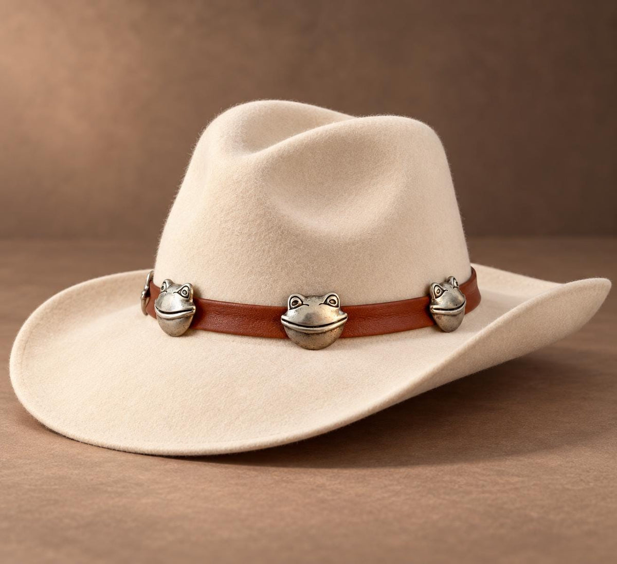 Frog Hat Band, Brown Band with Antique Silver Tone Frog Conchos, Whimsical Western Hat Accessory, Gift for Frog Lovers