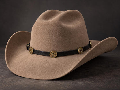 Shotgun Shell Hat Band, Black Leather Western Hatband with Antique Brass Tone Conchos, Cowboy Hat Accessory