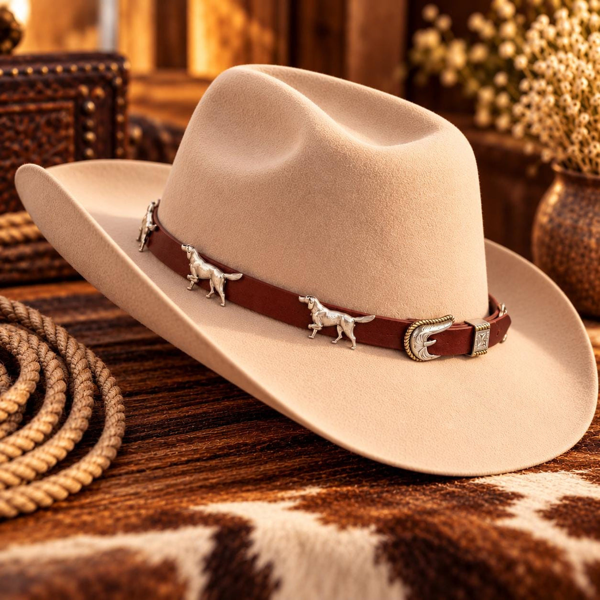 Western Hound Leather Hat Band, made in USA, each