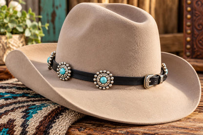Turquoise Concho Western Leather Hat Band, made in USA, each