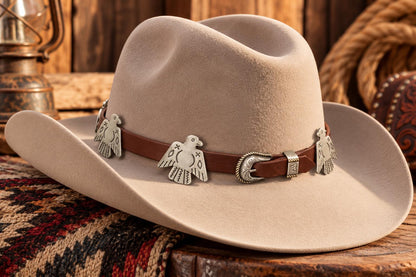 Western Thunderbird Concho Leather Hat Band, made in USA, each