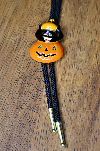 Black Cat & Jack-o’-Lantern Bolo Tie, USA Made in Texas, 53.2mm x 37.5mm, each