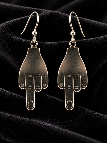 Middle Finger Dangle Earrings | Antiqued Silver Tone Hand Charms | Funny Statement Jewelry | Irreverent Gift