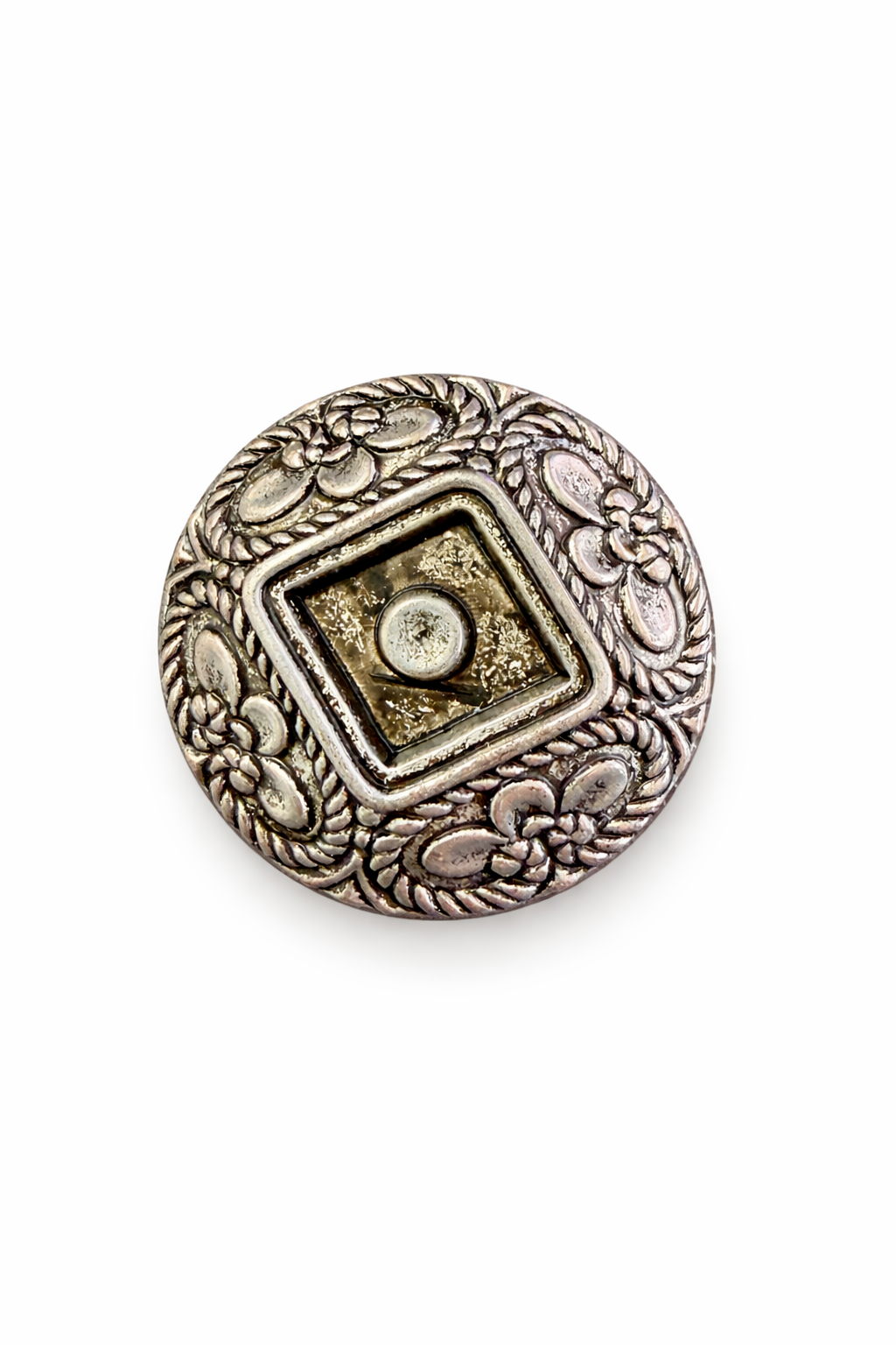 Button Top, no shank or holes, used for enamel, or stone, antique silver, 1