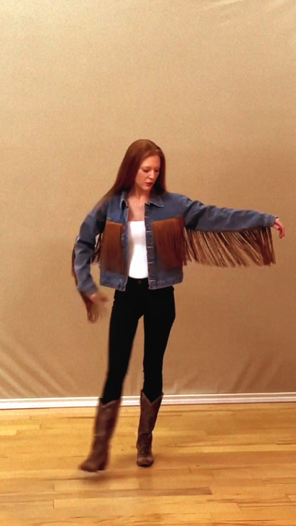 Light or Dark Brown Suede Leather Fringe Denim Jacket, made in USA