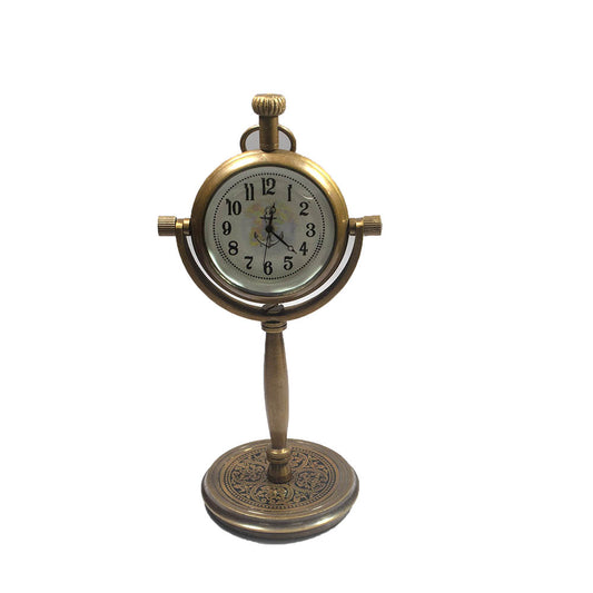 139mm x 79mm Antique Brass Table Clock with Ornate Base, each