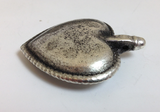 39mm Bordered Puffed Heart Pendant, Antiqued Silver  ea