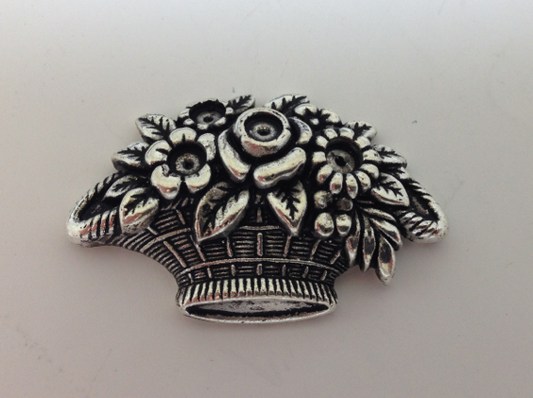 41x25mm Flower Basket Flatback, Antique Silver ea