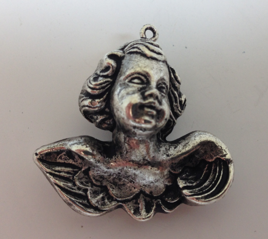 38x35mm Cherub w/wings Pendant/Drop, Antiqued Silver, pk/2