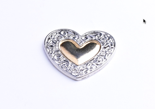 Heart within a heart charm, 33mm, each