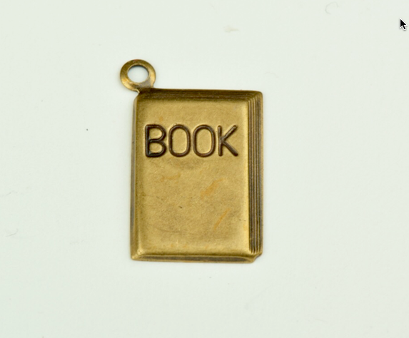 Book Charm, Brass plated, metal charm, 3 each 15106