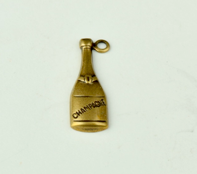 19x6mm(.75in) Antiqued Gold Champagne Bottle Charm, pack of 6