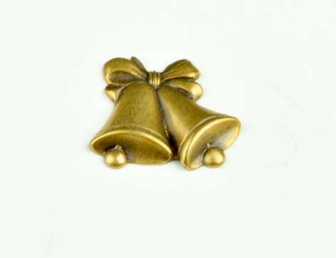 Christmas Bell charm Brass antiqued , sold 6 each
