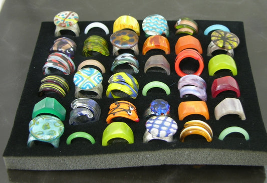 Multi Color Assortment of Glass Rings, Sold Per tray