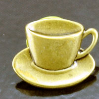 19x16mm Tea Party Pin, Antique Gold, Cup-n-Saucer, pk/6